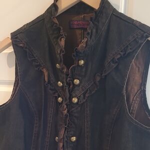 Tribal Denim Ruffle Vest. Size 8